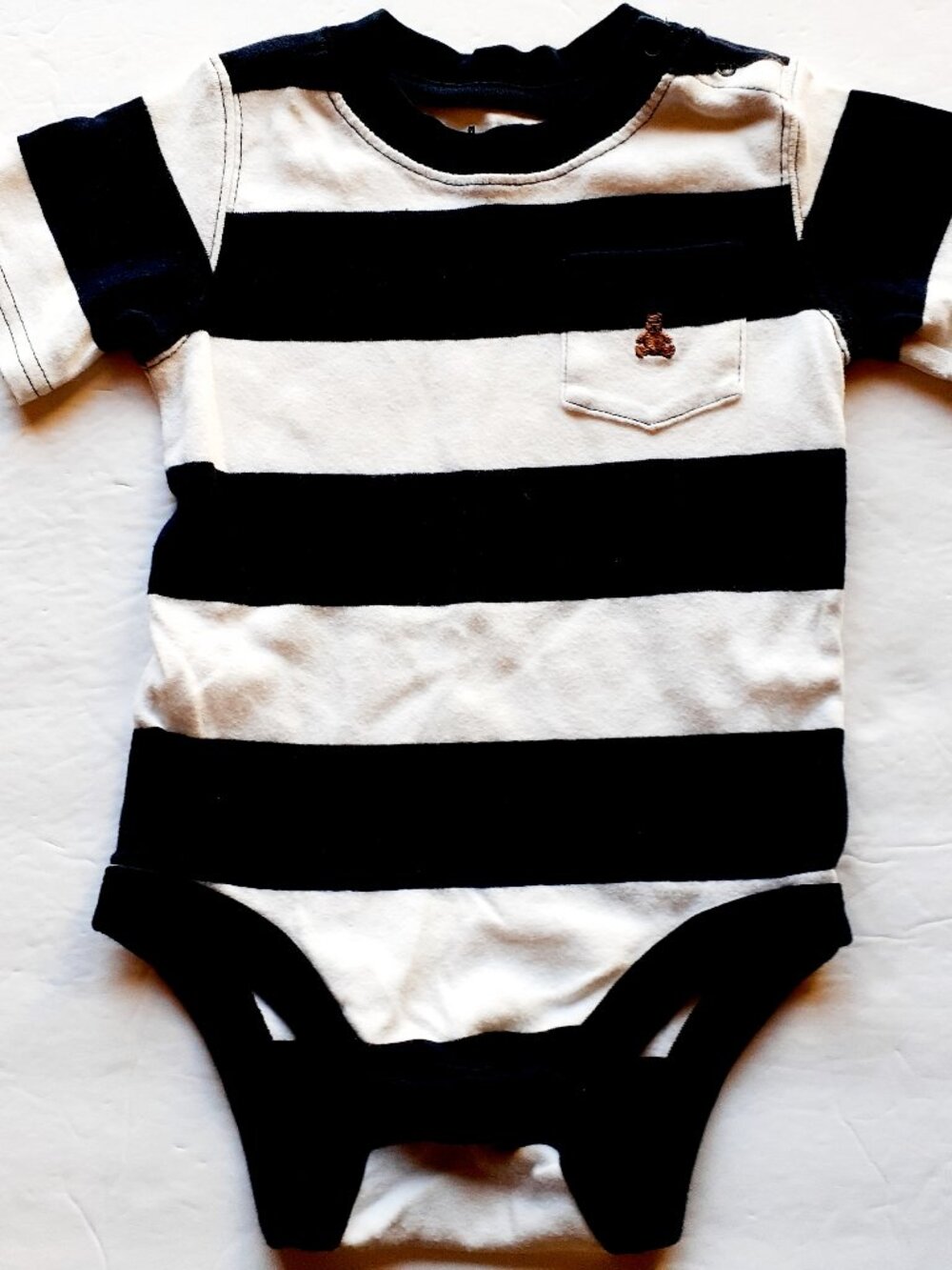 Gap Boys T-Shirt Navy White Bodysuit Pocket Stripe Short Sleeve 18-24 Months